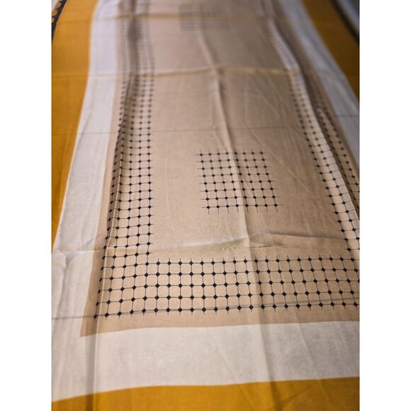 Yellow and Navy Geometric Patterned Scarf with Smooth Drape - Picture 6 of 9